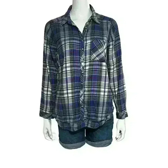 Soft Surroundings Plaid Button Up Long Sleeve Shirt Size Small - Picture 3 of 10